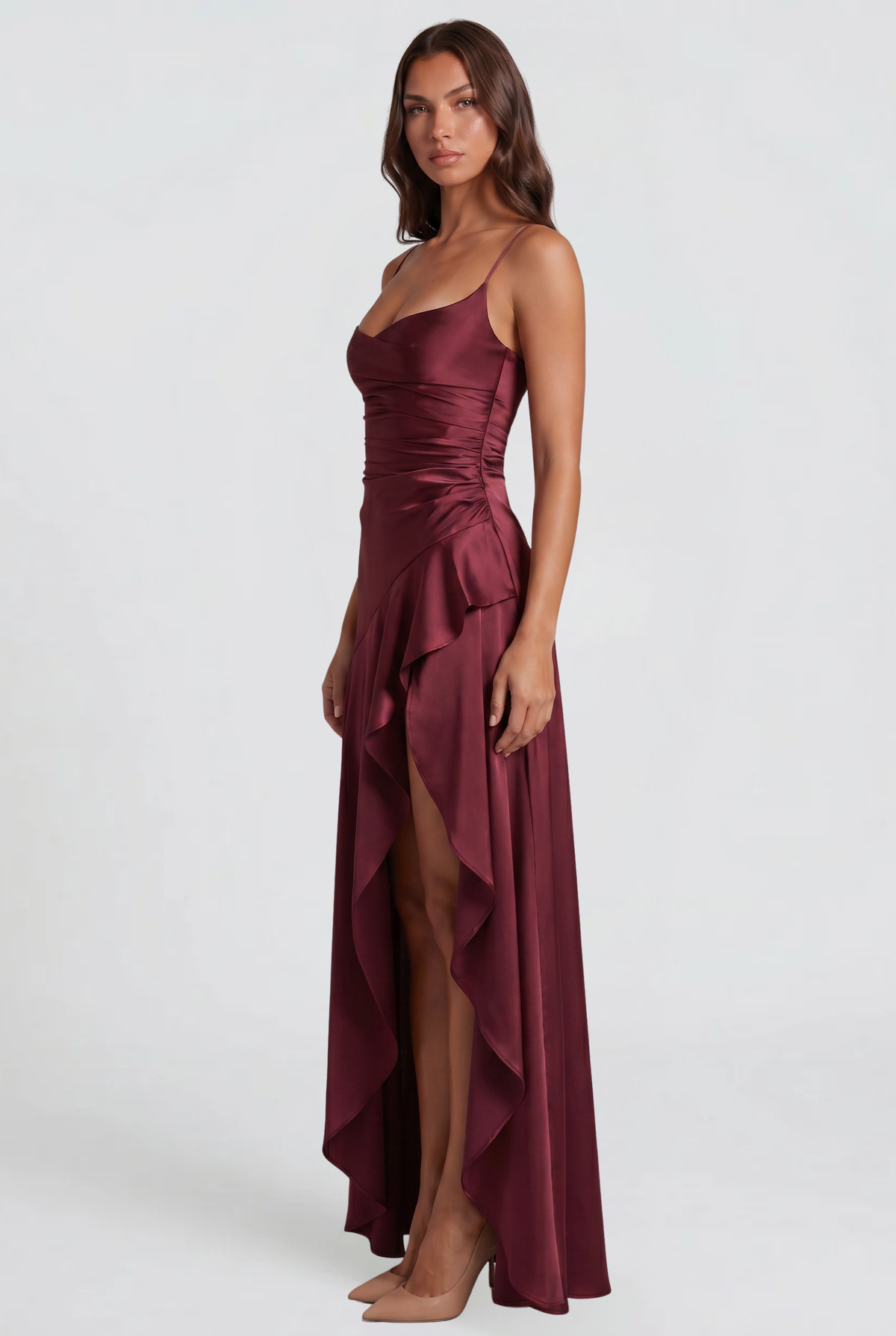 Satin Slip Maxi Dress for Wedding Guest Audrey Calvero