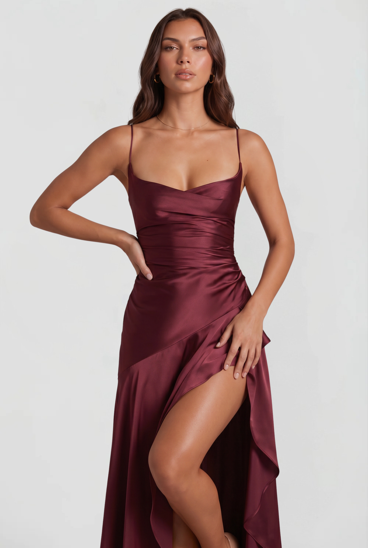 Satin Slip Maxi Dress for Wedding Guest Audrey Calvero