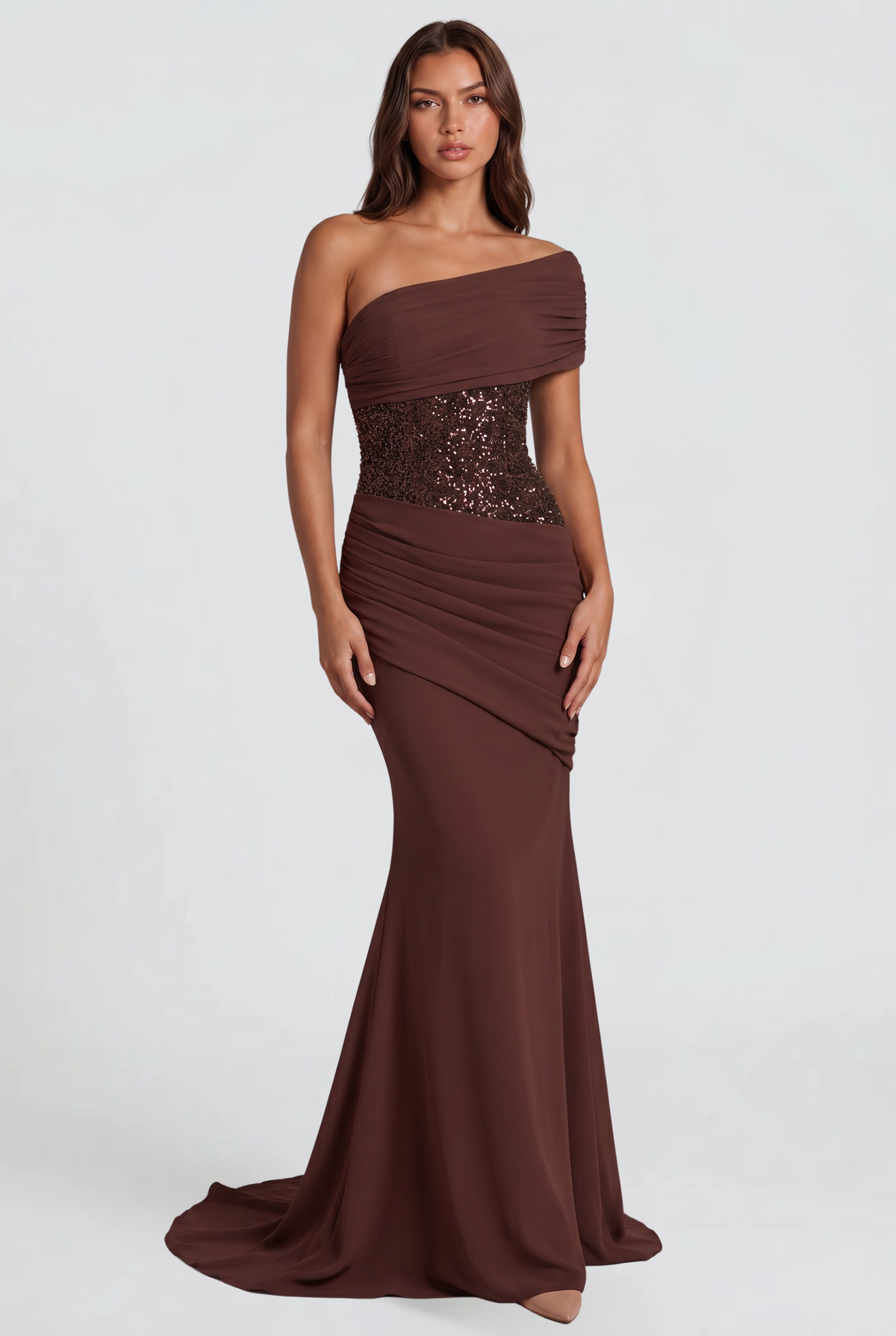 Sparkly One Shoulder Wedding Guest Dress Audrey Calvero