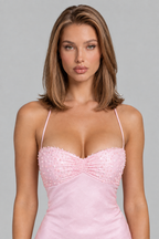 Sequin Satin Dress with Lace-Up Back