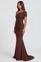 Sparkly One Shoulder Wedding Guest Dress Audrey Calvero