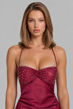 Sequin Satin Dress with Lace-Up Back