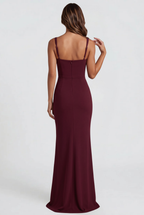 Square Neck Wedding Guest Dress with Ruffle Slit Audrey Calvero