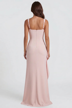 Square Neck Wedding Guest Dress with Ruffle Slit Audrey Calvero
