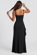 Square Neck Wedding Guest Dress with Ruffle Slit Audrey Calvero