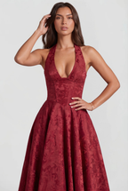 Floral Wedding Guest Halter Midi Dress Audrey Calvero