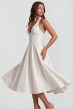 Floral Wedding Guest Halter Midi Dress Audrey Calvero