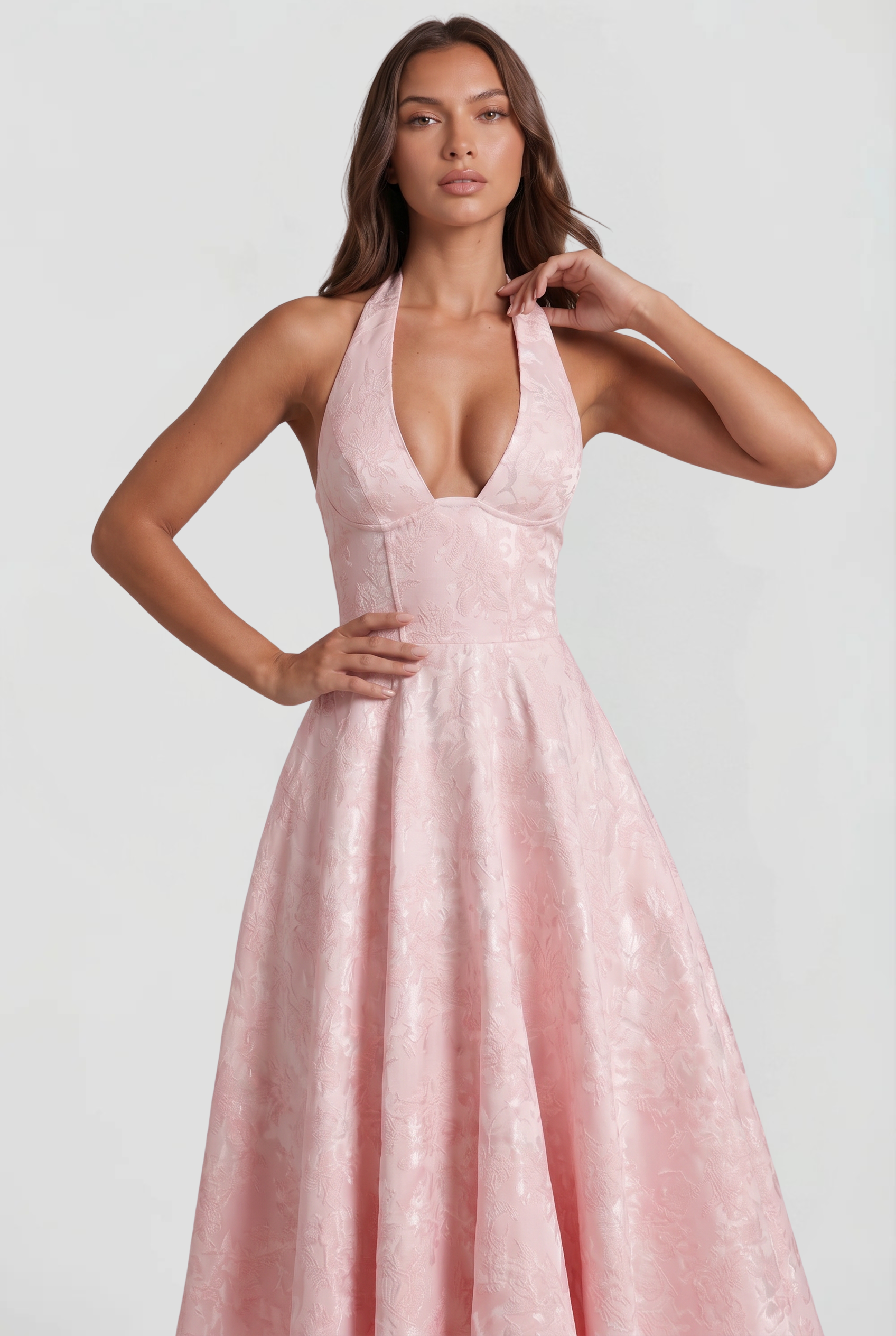 Floral Wedding Guest Halter Midi Dress Audrey Calvero