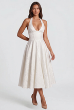 Floral Wedding Guest Halter Midi Dress Audrey Calvero