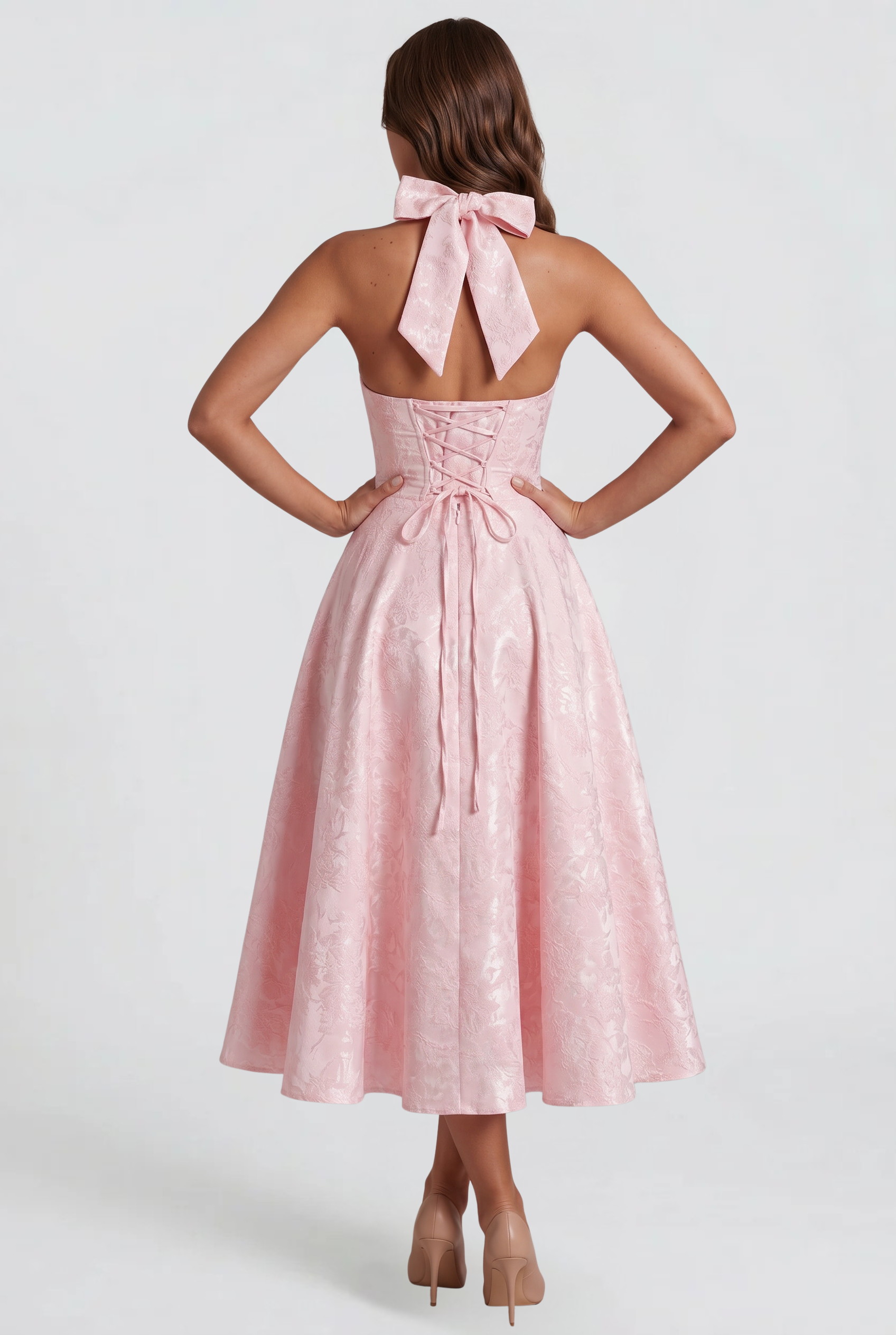 Floral Wedding Guest Halter Midi Dress Audrey Calvero