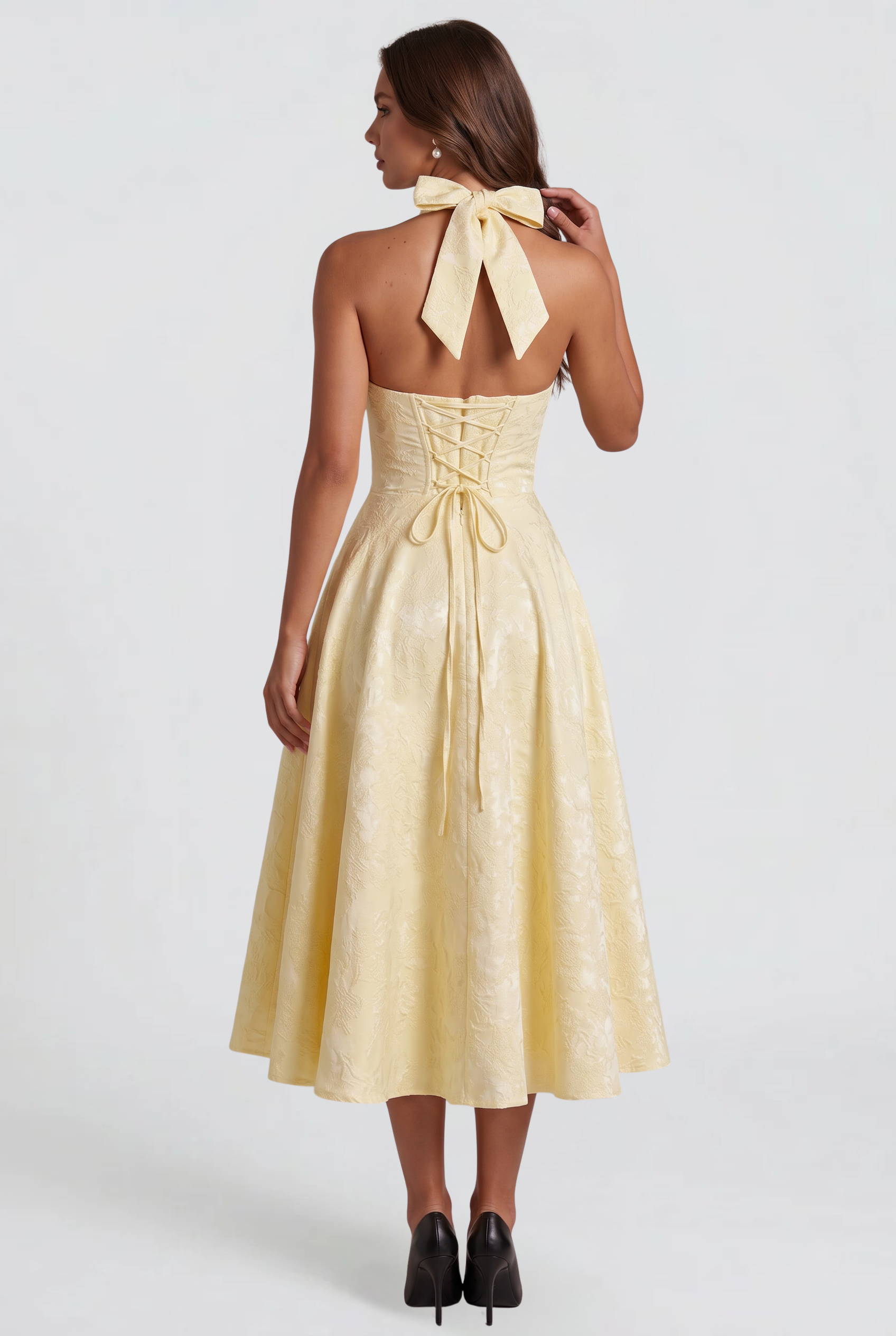 Floral Wedding Guest Halter Midi Dress Audrey Calvero