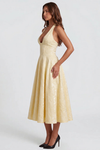 Floral Wedding Guest Halter Midi Dress Audrey Calvero