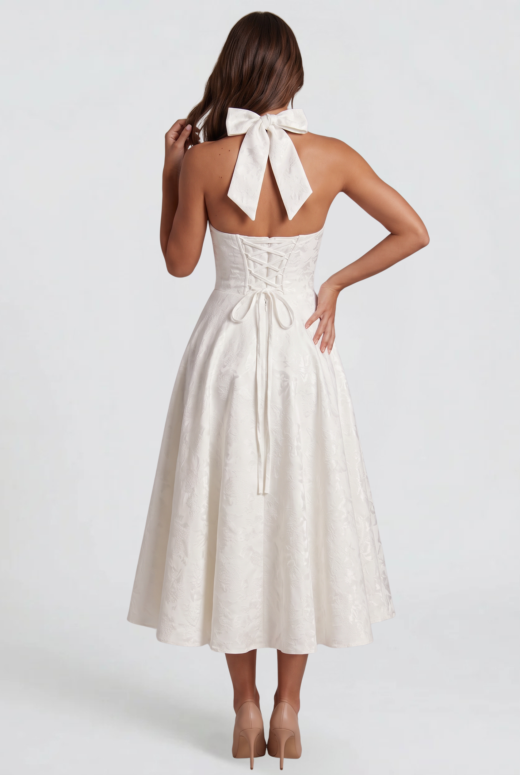 Floral Wedding Guest Halter Midi Dress Audrey Calvero