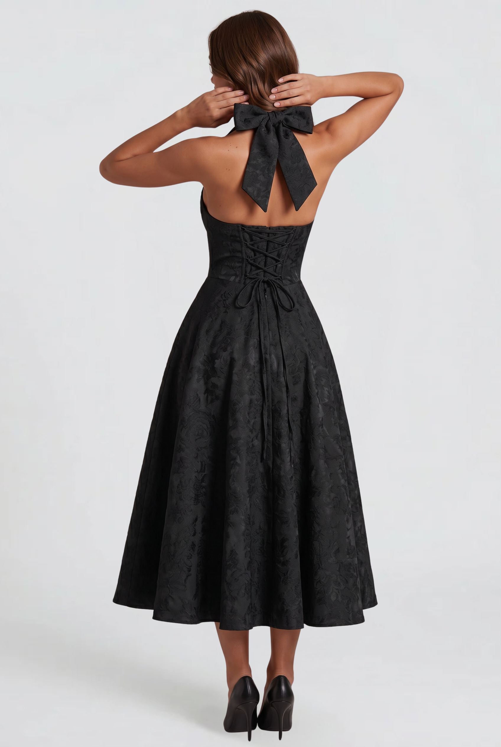 Floral Wedding Guest Halter Midi Dress Audrey Calvero