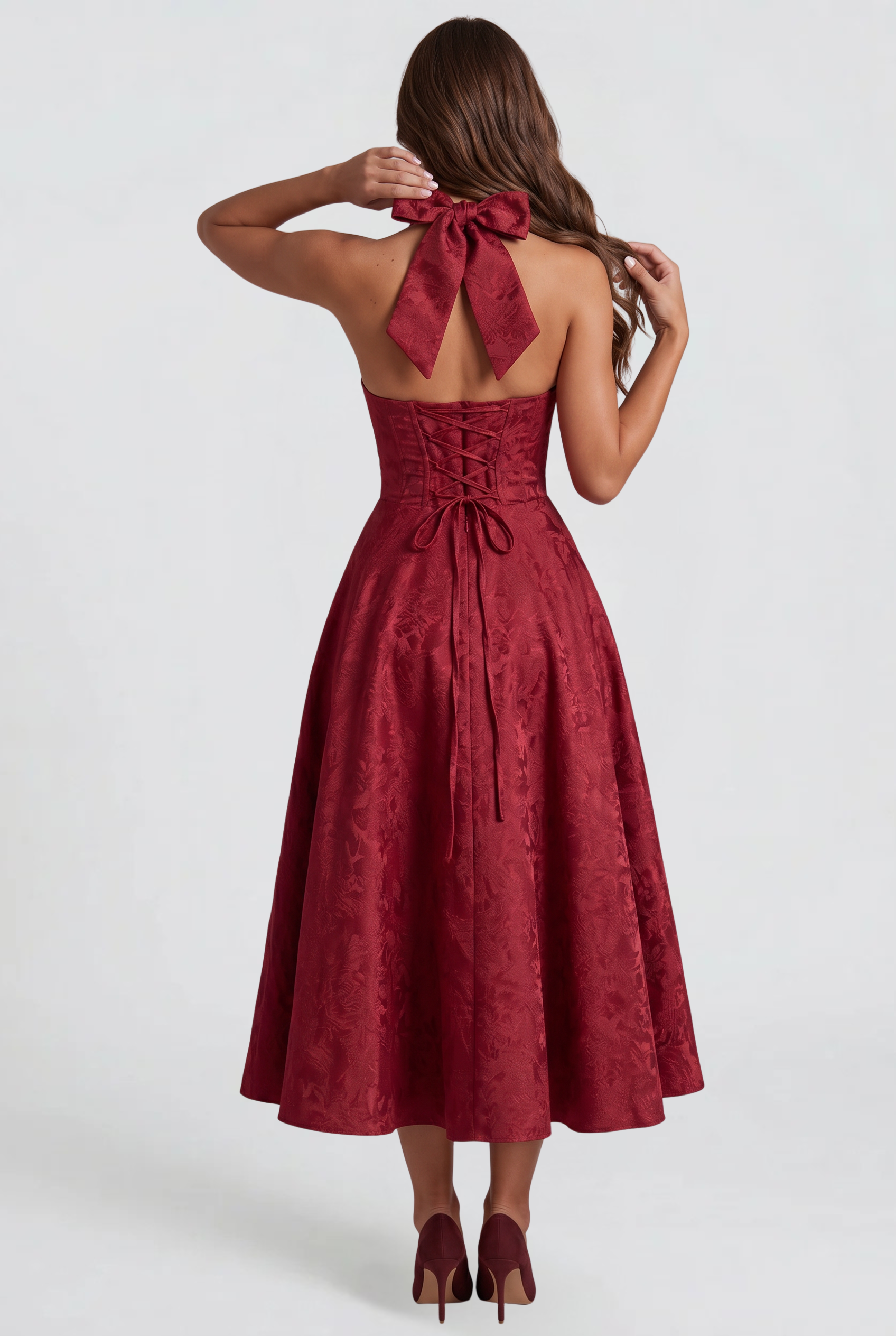 Floral Wedding Guest Halter Midi Dress Audrey Calvero