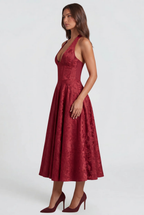 Floral Wedding Guest Halter Midi Dress Audrey Calvero