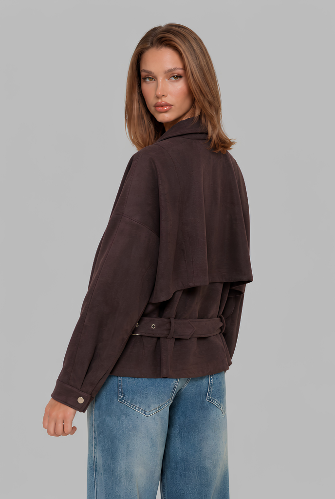 Belted Suede Biker Jacket