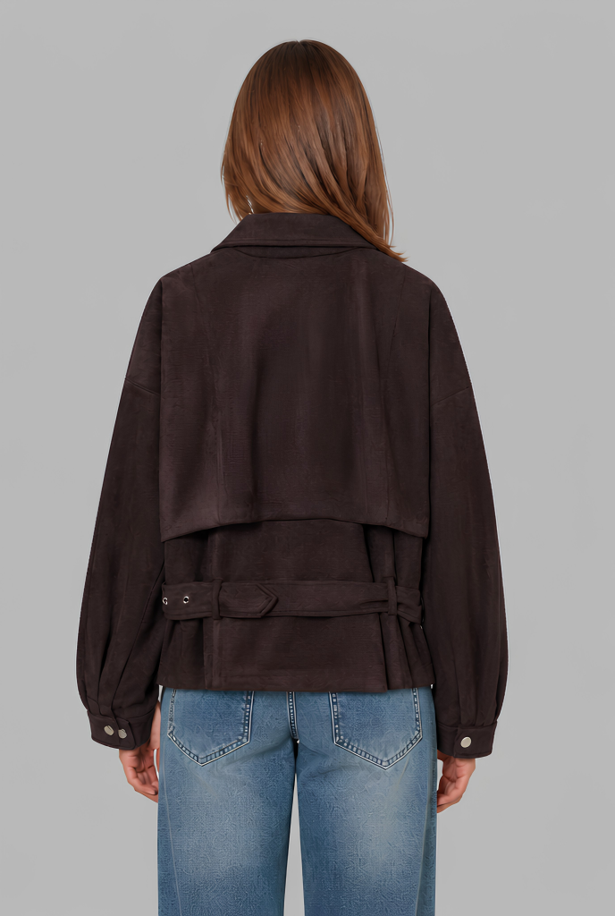 Belted Suede Biker Jacket