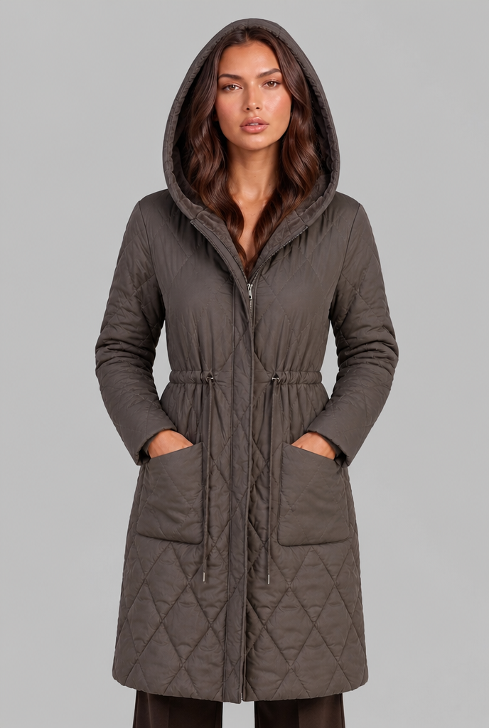 Quilted Longline Coat with Hood Audrey Calvero