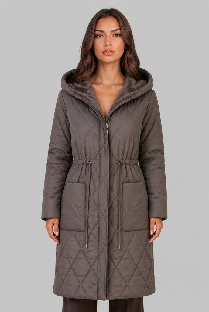 Quilted Longline Coat with Hood Audrey Calvero