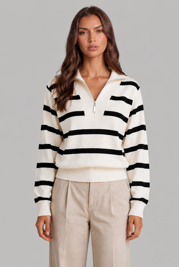 Striped Half-Zip Knitted Jumper Audrey Calvero