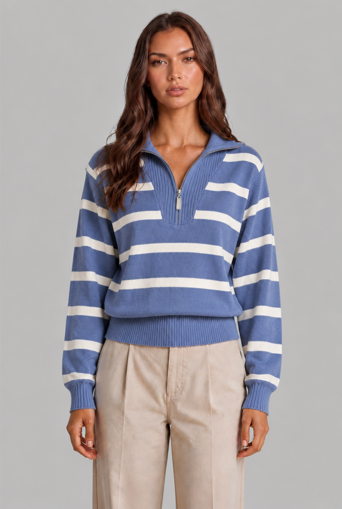 Striped Half-Zip Knitted Jumper Audrey Calvero