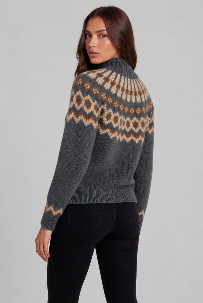 Chunky Fair Isle Sweater with High Neck Audrey Calvero