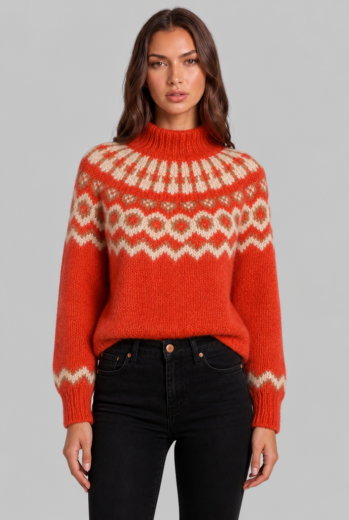 Chunky Fair Isle Sweater with High Neck Audrey Calvero