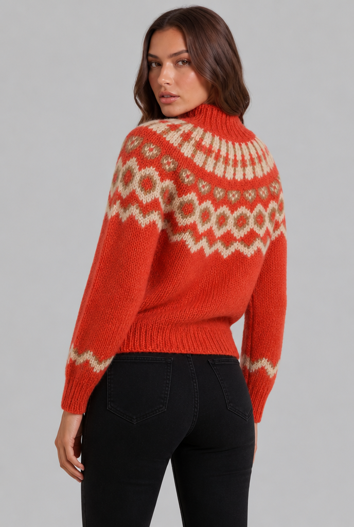 Chunky Fair Isle Sweater with High Neck Audrey Calvero