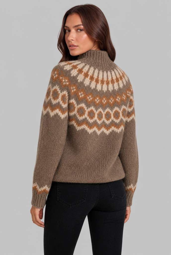 Chunky Fair Isle Sweater with High Neck Audrey Calvero