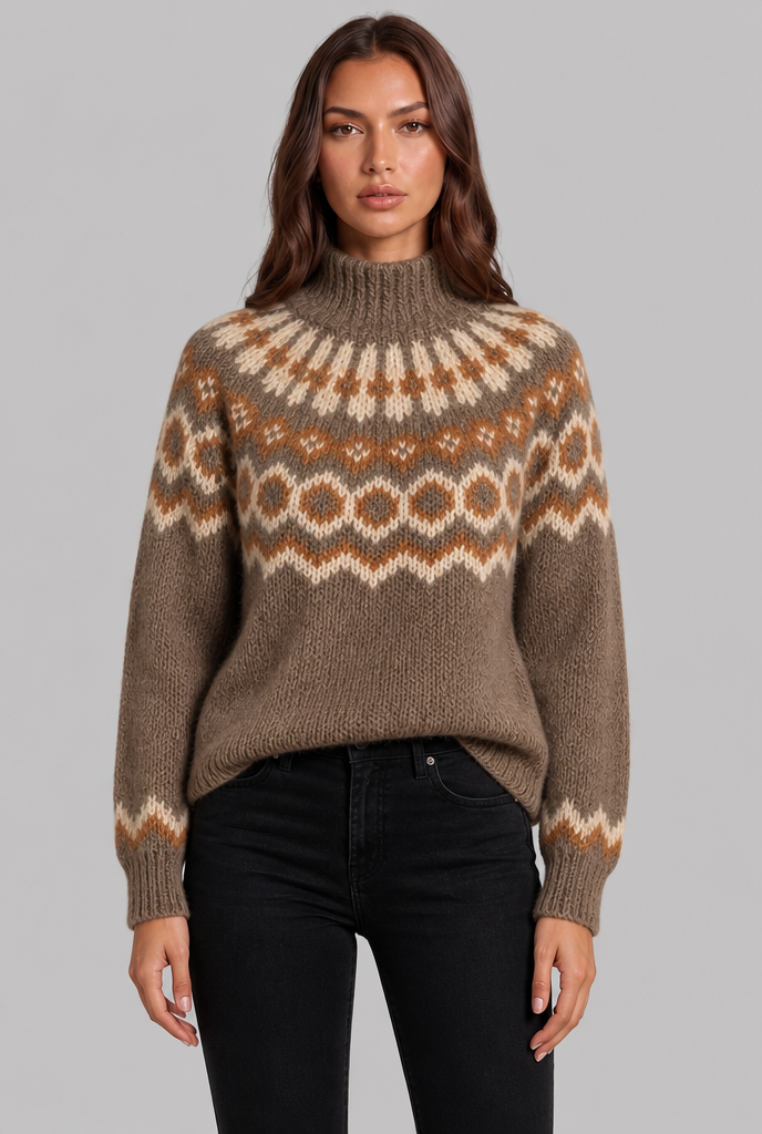 Chunky Fair Isle Sweater with High Neck Audrey Calvero