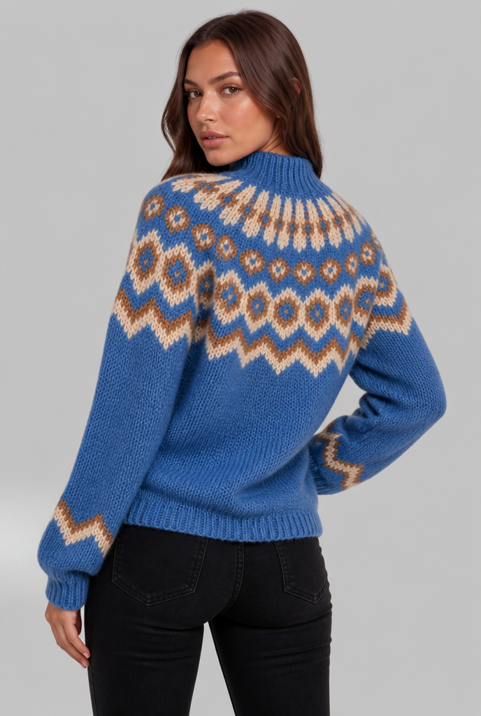 Chunky Fair Isle Sweater with High Neck Audrey Calvero