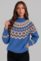 Chunky Fair Isle Sweater with High Neck Audrey Calvero
