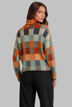 Checkerboard Knit Sweater with High Neck Audrey Calvero