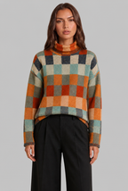 Checkerboard Knit Sweater with High Neck Audrey Calvero
