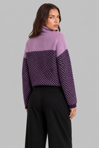 Colorblock Chevron Sweater with High Neck Audrey Calvero