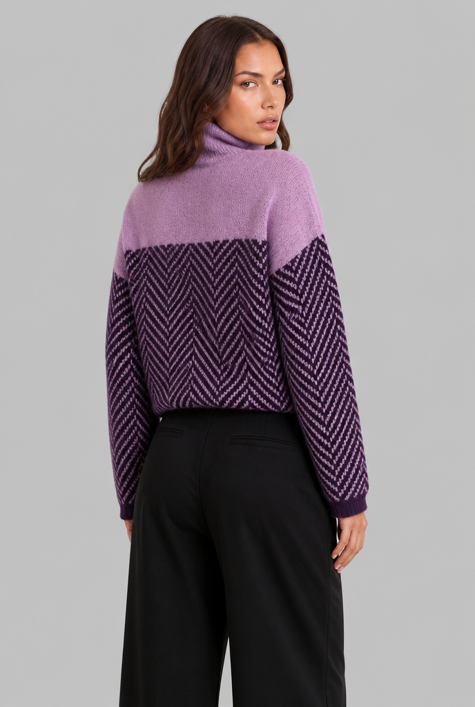 Colorblock Chevron Sweater with High Neck Audrey Calvero