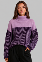 Colorblock Chevron Sweater with High Neck Audrey Calvero