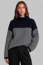 Colorblock Chevron Sweater with High Neck Audrey Calvero