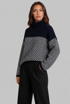 Colorblock Chevron Sweater with High Neck Audrey Calvero