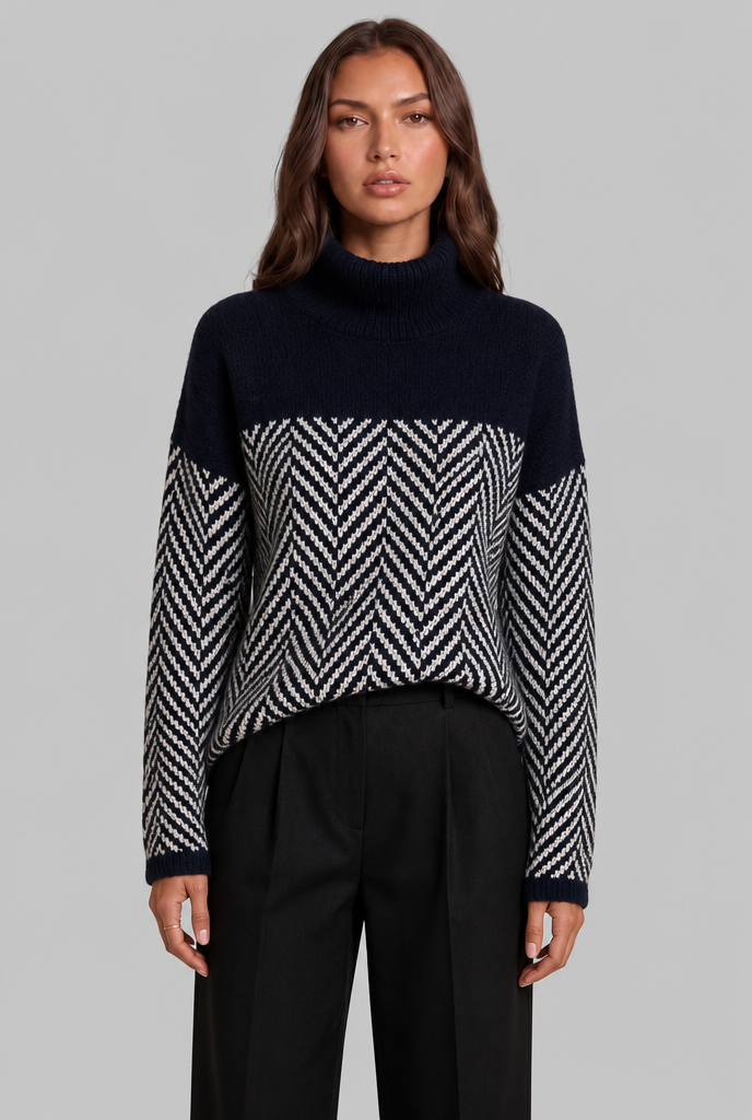 Colorblock Chevron Sweater with High Neck Audrey Calvero