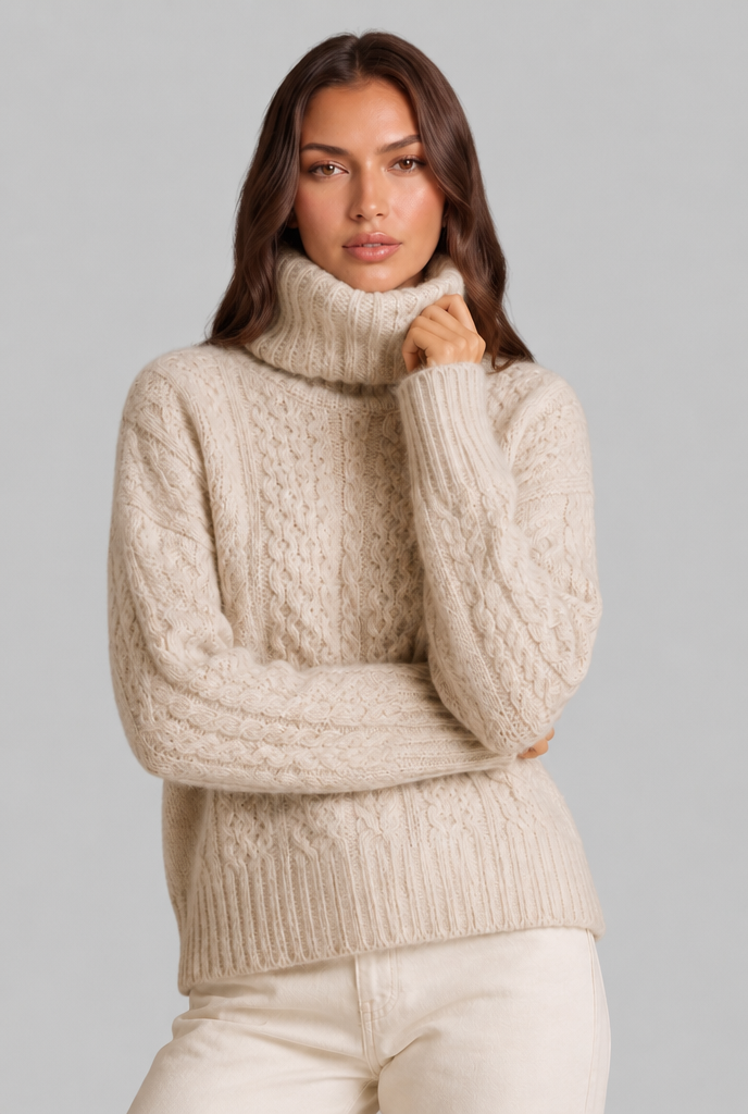 Cable Knit Turtleneck Sweater Audrey Calvero