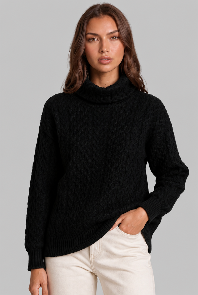 Cable Knit Turtleneck Sweater Audrey Calvero