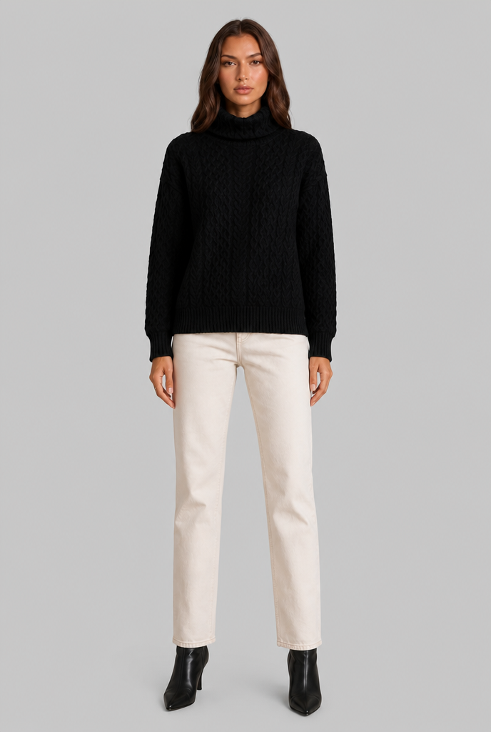 Cable Knit Turtleneck Sweater Audrey Calvero