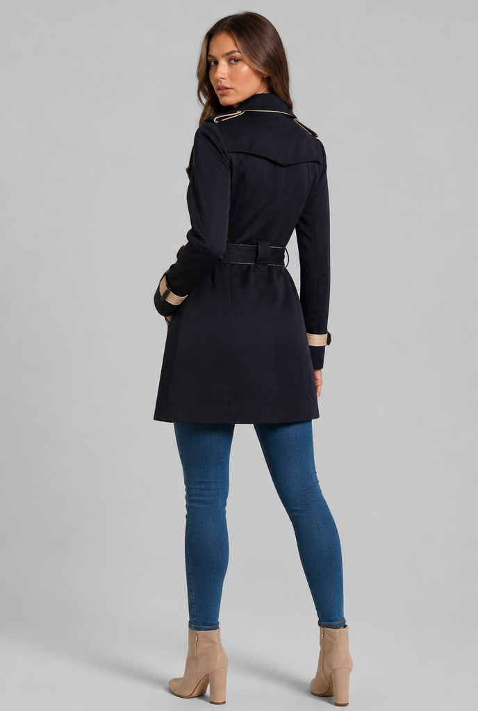 Contrast Trim Trench Coat Audrey Calvero