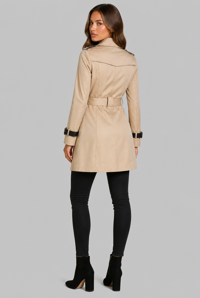 Contrast Trim Trench Coat Audrey Calvero