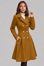 Fit and Flare Wool Coat with Gold Buttons Audrey Calvero