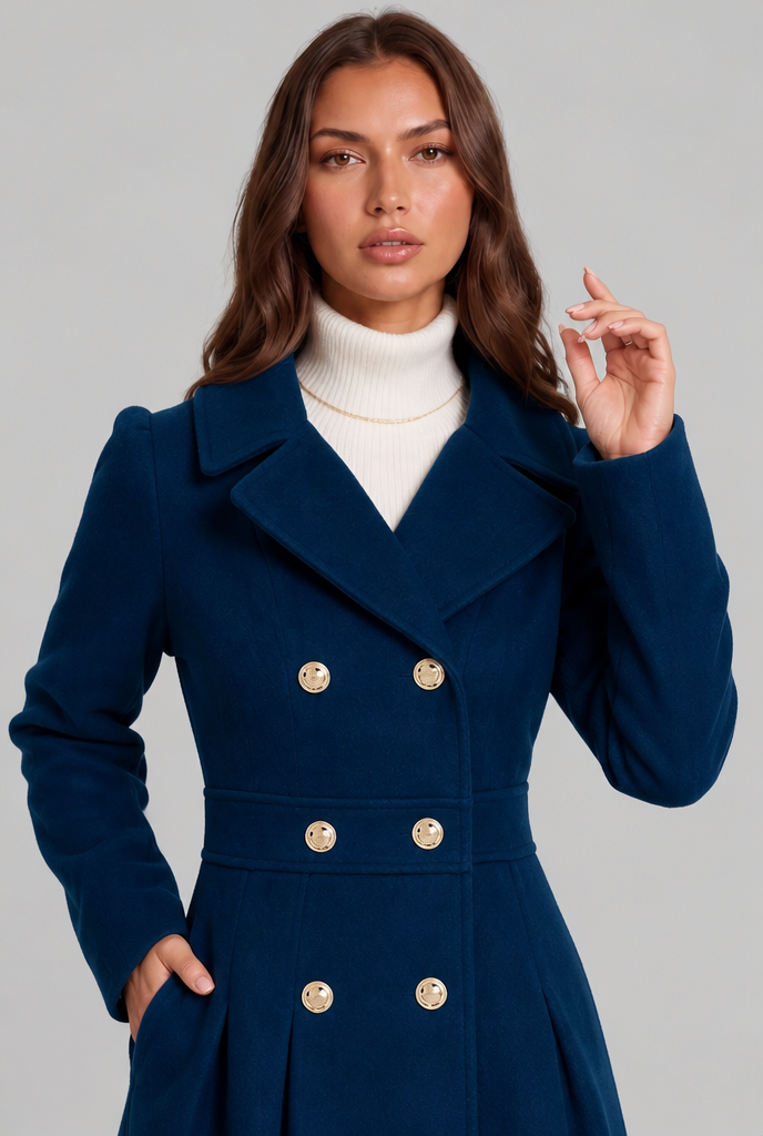 Fit and Flare Wool Coat with Gold Buttons Audrey Calvero