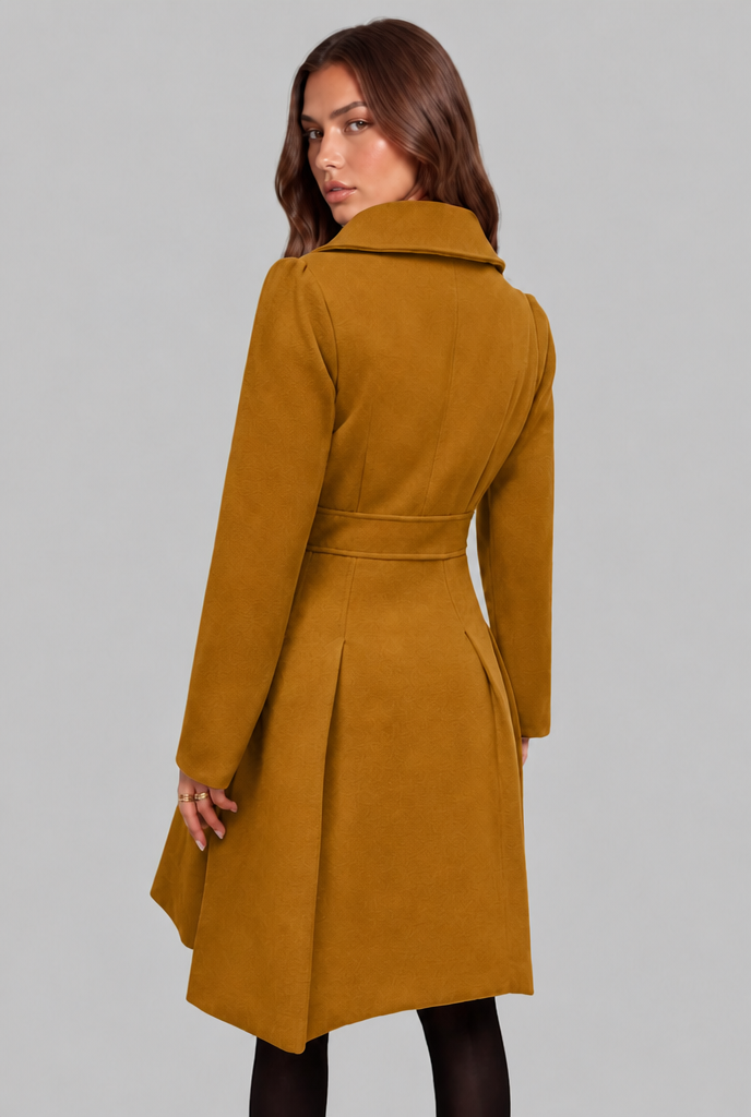 Fit and Flare Wool Coat with Gold Buttons Audrey Calvero