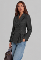 Tweed Peplum Blazer with Double-Breasted Front Audrey Calvero
